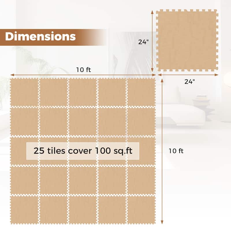 10x10 ft Interlocking Foam Floor Mats 25-Pack Thick Cushioned Exercise Puzzle Tiles