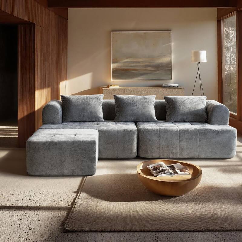 Chenille L Shaped Couch Boneless Couches for living room Tufted Sectional with Ottoman Modern Cloud Sofa
