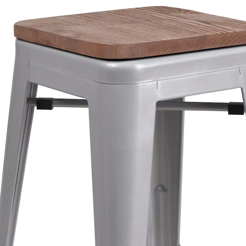24" High Backless Metal Counter Height Stool with Square Wood Seat