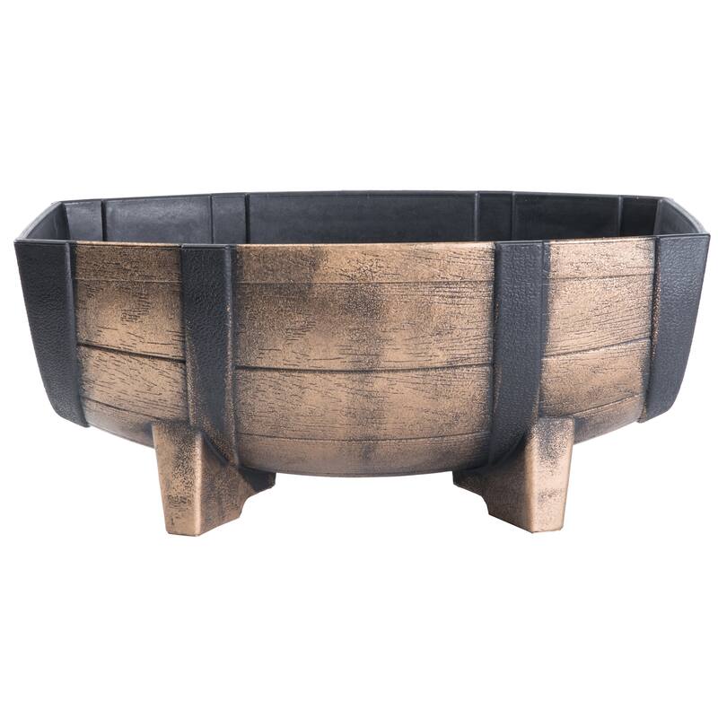 Gardenised 2-Piece Rectangular Half Barrel Flower Pots Rustic Farmhouse Style Faux Wood Planter Containers for Indoor & Outdoor