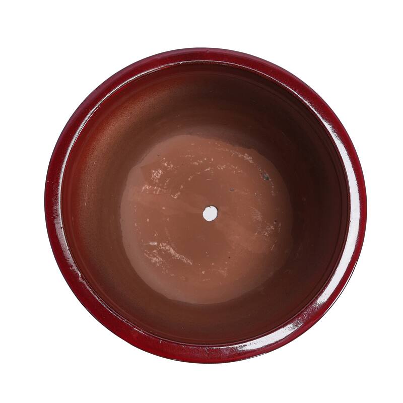 Anmytek Handmade Ceramic Planter Set of 3 Burgundy Diamond Pattern