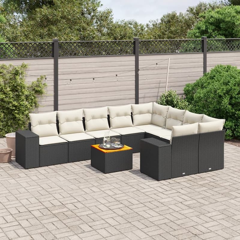 vidaXL Garden Sofa Set Black - Black and cream Medium
