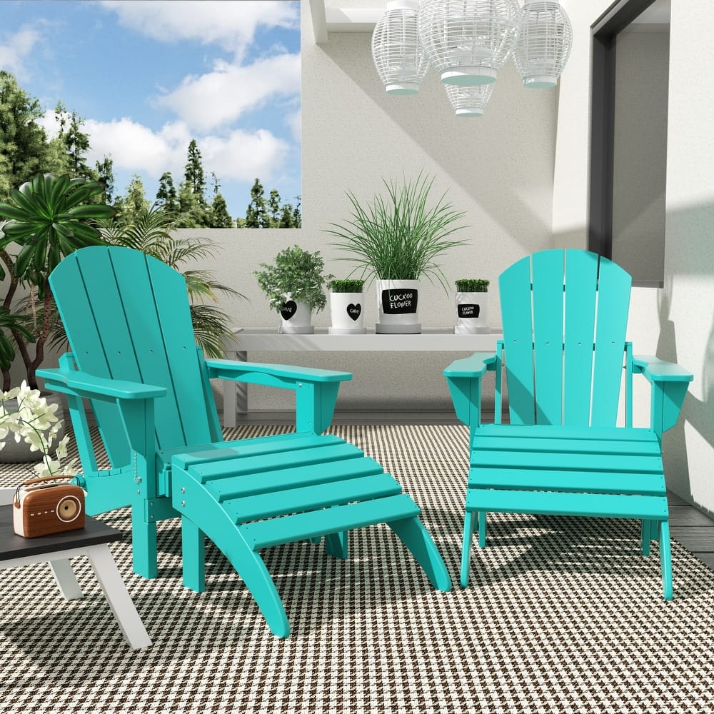 Laguna Hdpe All Weather Outdoor Patio Foldable Adirondack Chairs With Ottomans (5-Piece Set)