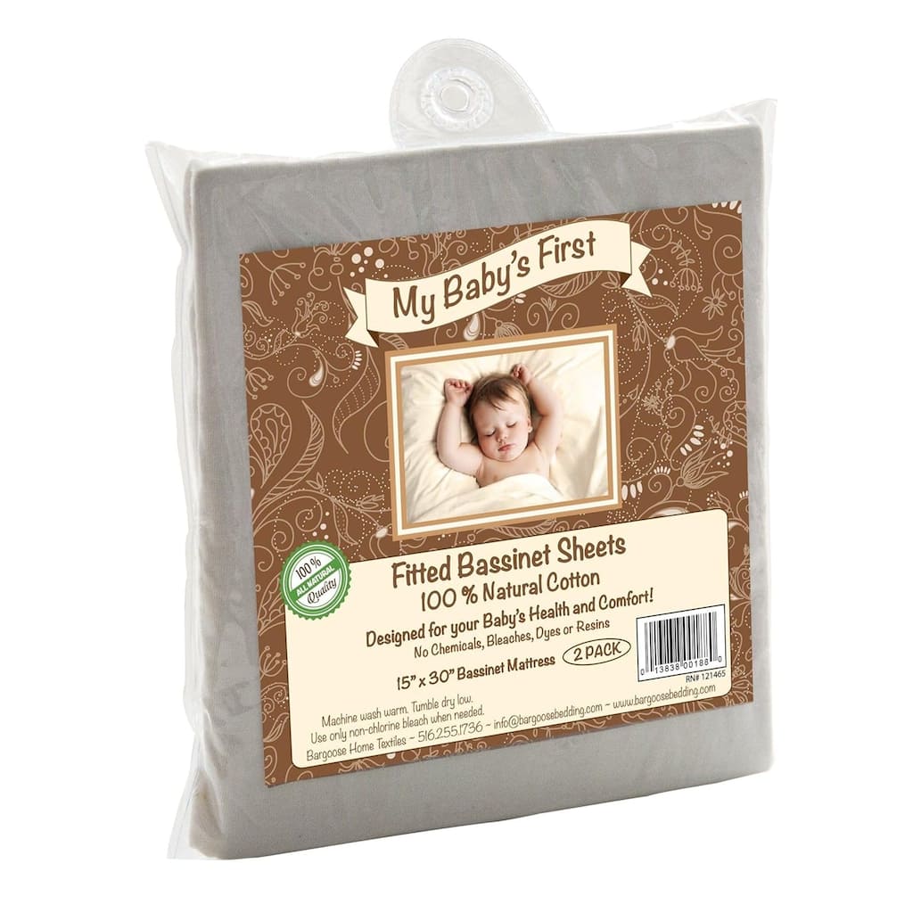 My Baby's First, Fitted Bassinet Sheets, 100% Natural Cotton, 15" x 30", 2 Pack
