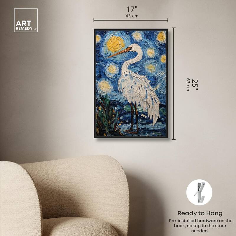 Crane in Starry Night Canvas by Art Remedy
