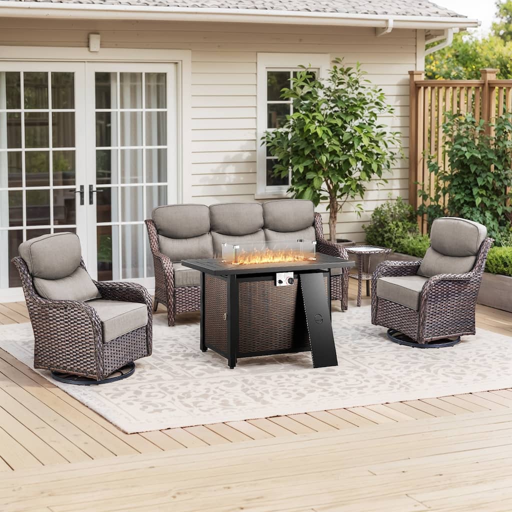 Pocassy Patio Sofa Swivel Chairs w/ 43in Fire Pit Table Set