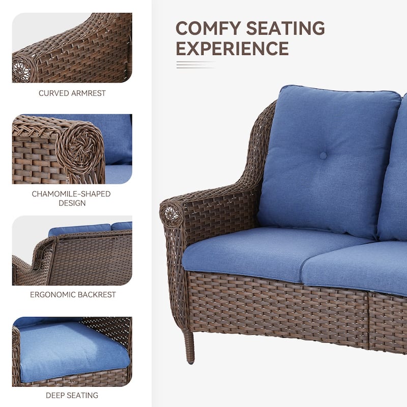 Gymojoy Premium Outdoor 3-Seat Wicker Sofa with Comfortable Cushions
