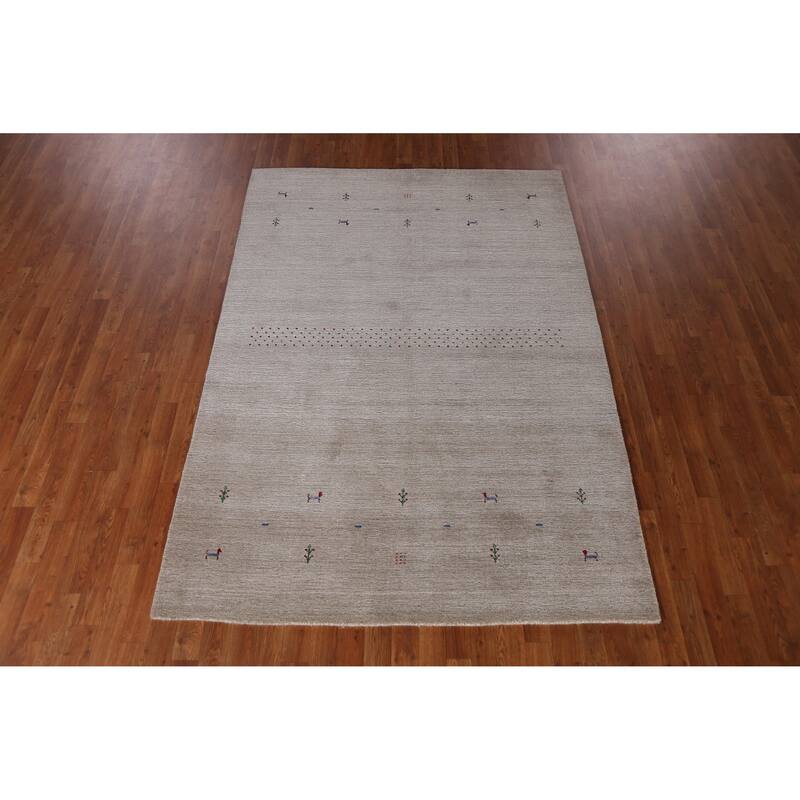 Modern Tribal Gabbeh Indian Area Rug Handmade Grey Wool Carpet - 5'3" x 7'7"
