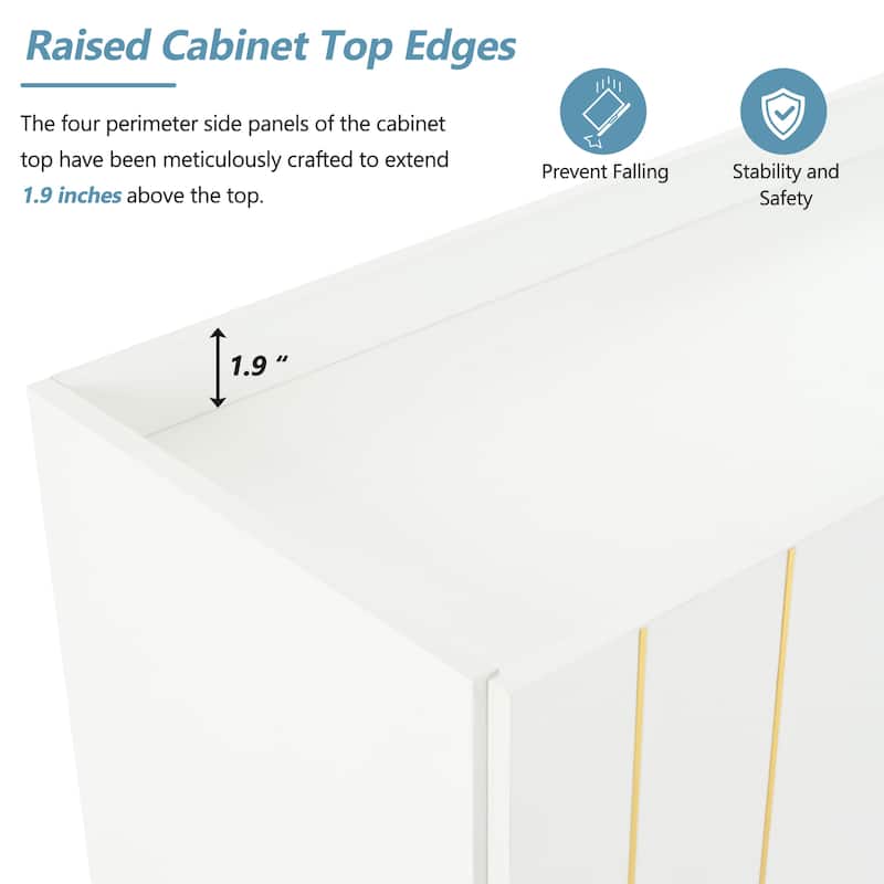 Shoe Cabinet & TV Stand - 62.9" x 31.4",5 Metal Legs,4 Adjustable Shelves,Sideboard with Gold Accent Doors,Fits TVs Up to 70"