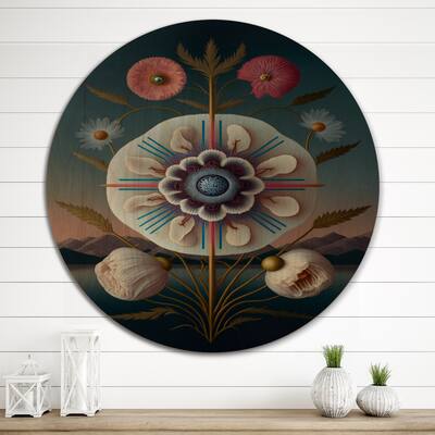 Designart "Blossoming Geometric Flower Art III" Floral Wood Wall Art - Natural Pine Wood