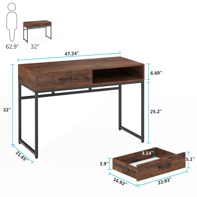 47 inch Home Office Desk Study Writing Table with 2 Storage Drawers