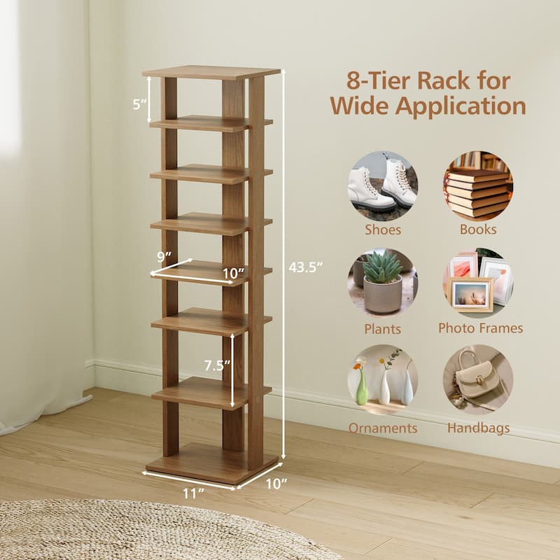 Gymax 7-Tier Wooden Shoe Rack Narrow Vertical Shoe Stand Storage
