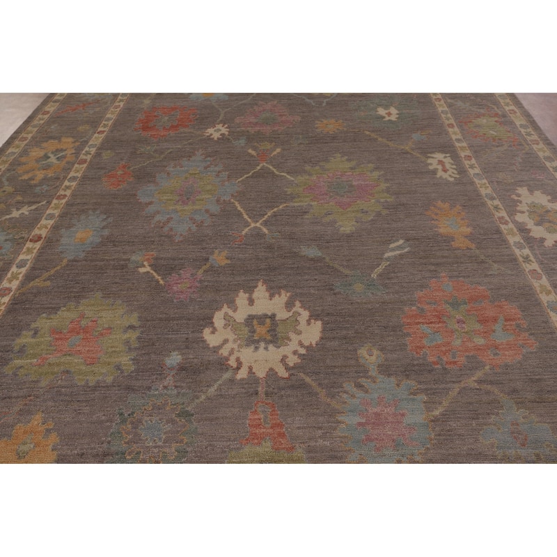 All-Over Gray Oushak Vegetable Dye Area Rug Handmade Wool Carpet - 9'0" x 11'11"