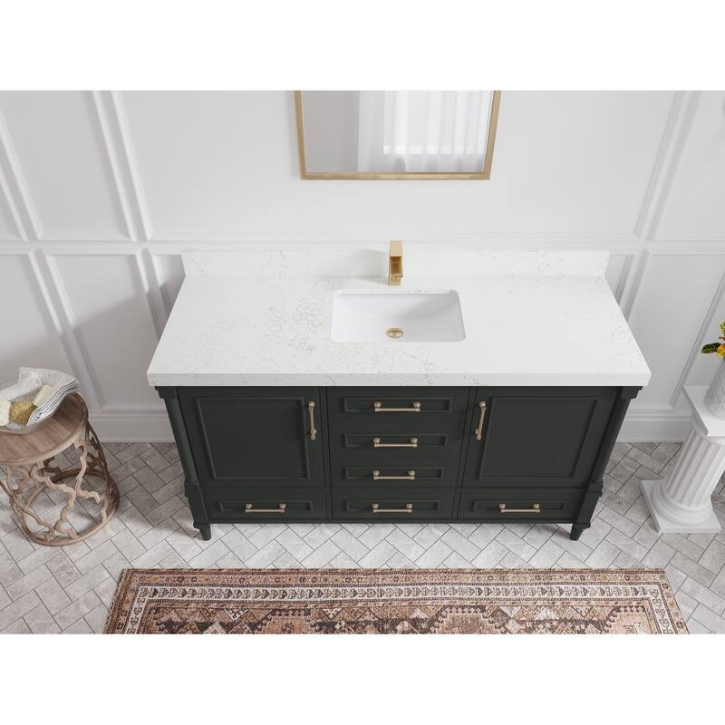 Willow Collections 60 in. W x 22 in. D Aberdeen Single Bowl Sink Bathroom Vanity with Countertop - 2" Empira White - Black Top