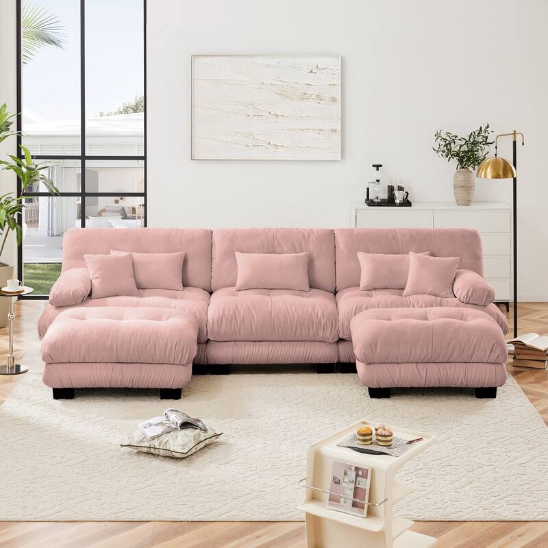 GDFStudio - Thalassian Chenille Cloud Inspired 3 Seater Sofa with Dual Ottomans