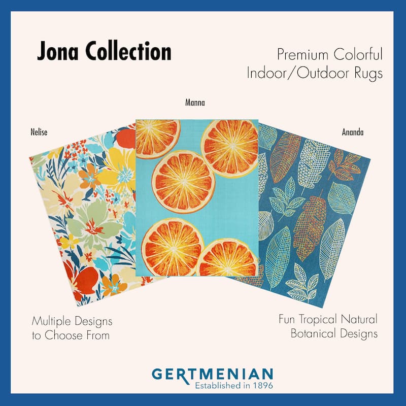 Gertmenian Jona Ananda Tropical Botanical Leaf Teal Multi-Color Indoor/ Outdoor Flatweave Area Rug
