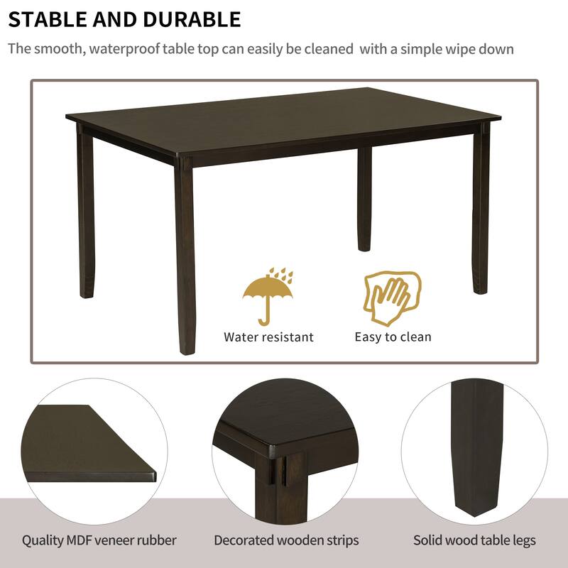 6-Piece Wooden Dining Table Set with Rectangular Table & 4 Chairs