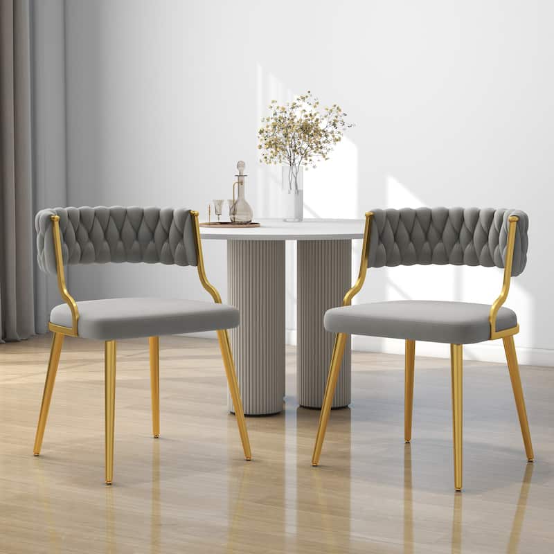 Set of 2 Velvet Dining Chair with Golden Metal Legs - Gray
