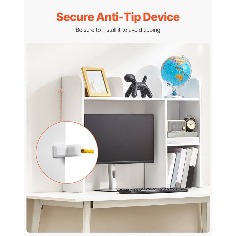 White Particle Board Desktop Bookshelf, 2 Shelves, Anti-Tip Design - 37.2" L x 9.5" W x 28.9" H
