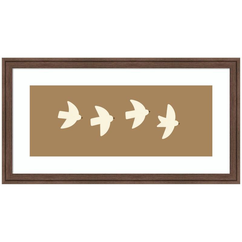Kate and Laurel Minimalist Birds Panel 2 Brown by Laura Moss Framed Wall Art Print - 26x14 - Brown