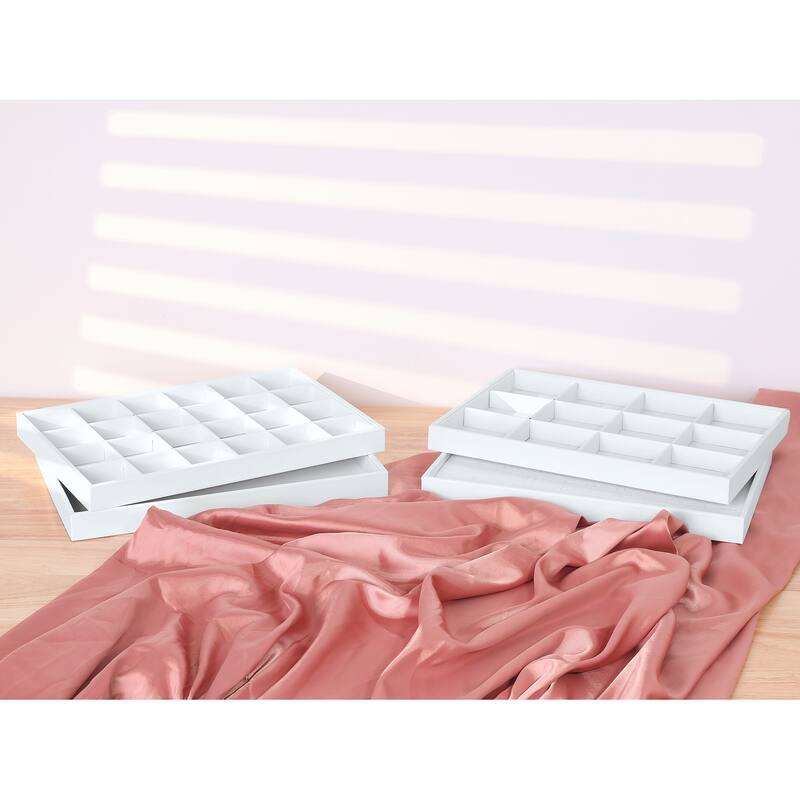 Set of 2 Stackable PU Leather Jewelry Organizer Trays with Removable Dividers for Drawers, Jewelry Organizer Drawer Case Storage
