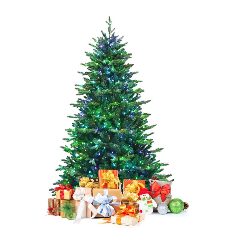7 ft Pre-lit Artificial Hinged Christmas Tree with APP Controlled LED Lights