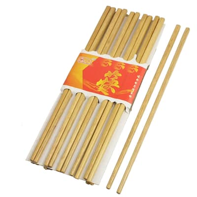 Home Kitchen 9.6" Long Wooden Wood Rounded Chopsticks 10 Pairs - Wood Color - 9.6" x 0.24" (L*D)