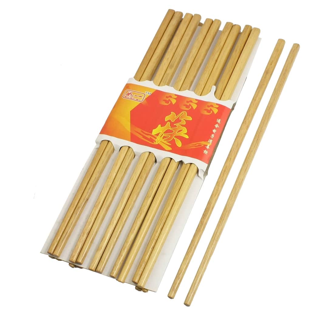 Home Kitchen 9.6" Long Wooden Wood Rounded Chopsticks 10 Pairs - Wood Color - 9.6" x 0.24" (L*D)