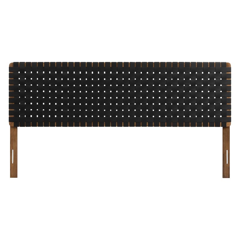 Ditmas Solid Wooden Black Leather Basket Weaved King Size Headboard