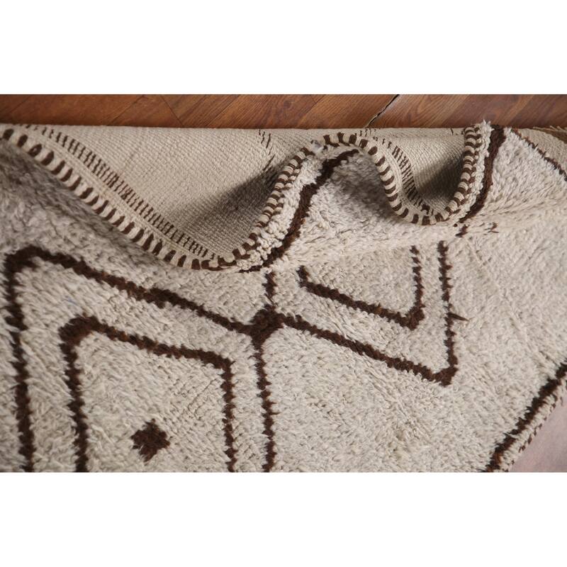 Geometric Beige Anatolian Runner Rug Handmade Wool Carpet - 3'1"x 10'4"