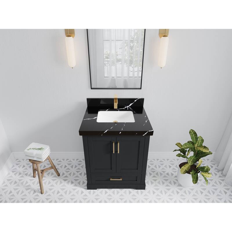 Willow Collection 30 in W x 22 in D x 36 in H Reeded Boston Single Bowl Sink Bathroom Vanity with Quartz or Marble Countertop