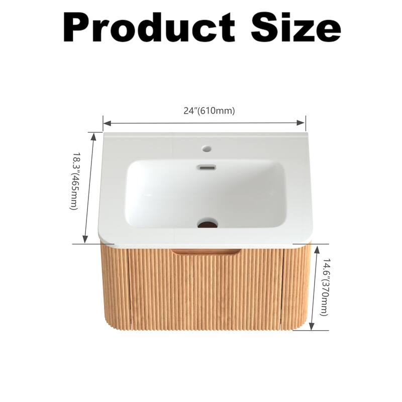 GDF Studio - Verona Floating Bathroom Vanity with Curved Edge Storage & Ceramic Basin without Faucet