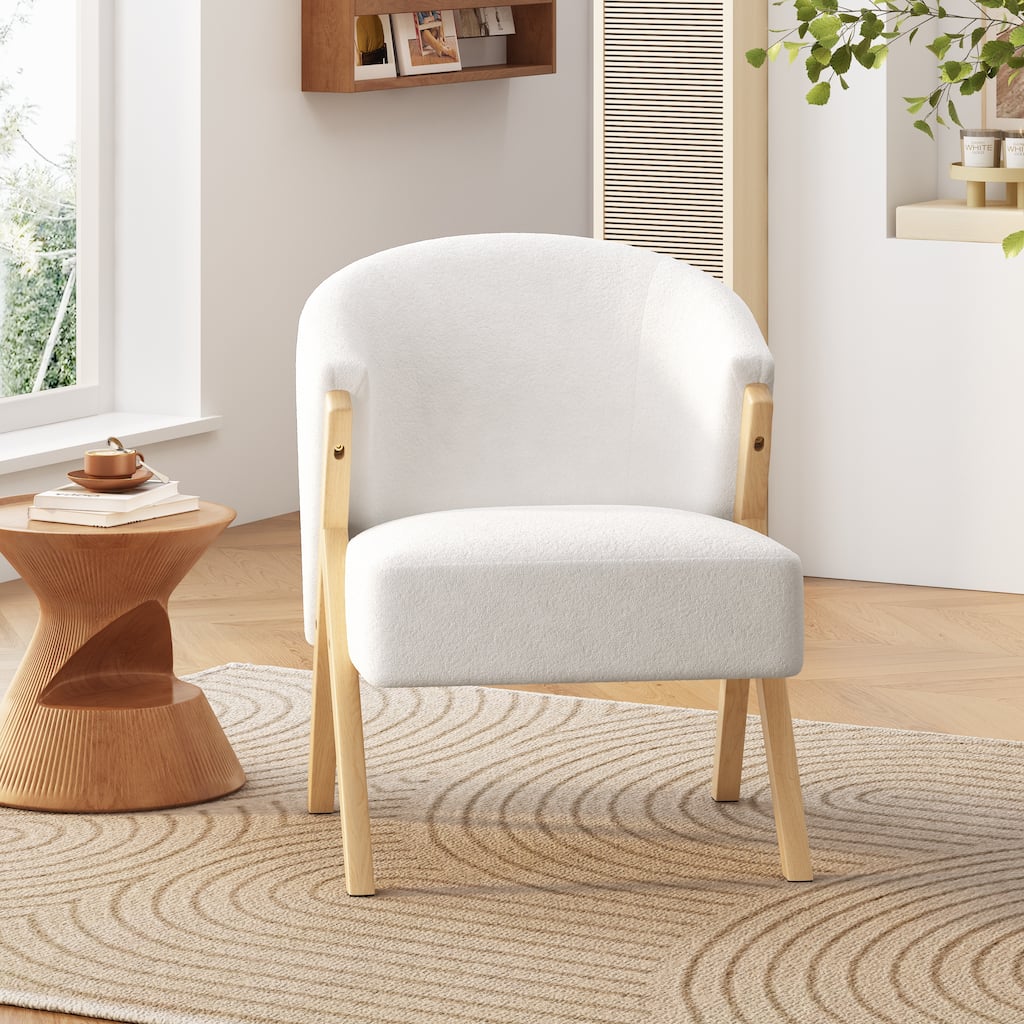 Modern Accent Chair Side Chair Upholstered Chair White Office Chair Padded Chair Dressing Chair with Wood Legs