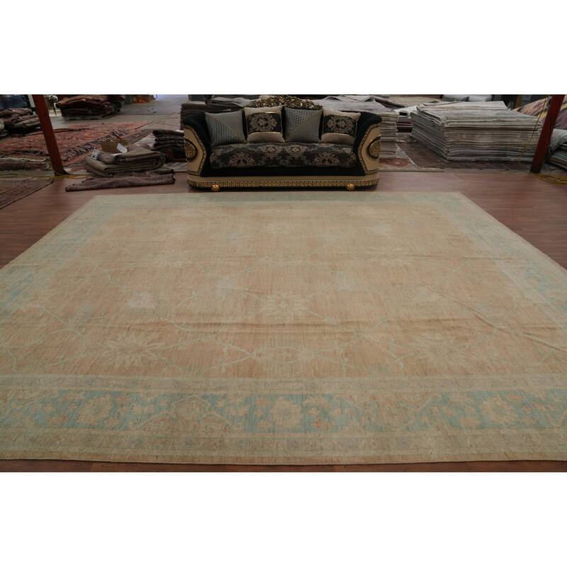 Hand Knotted Transitional Wool Orange Floral Area Rug - 15' 0'' X 12' 3''
