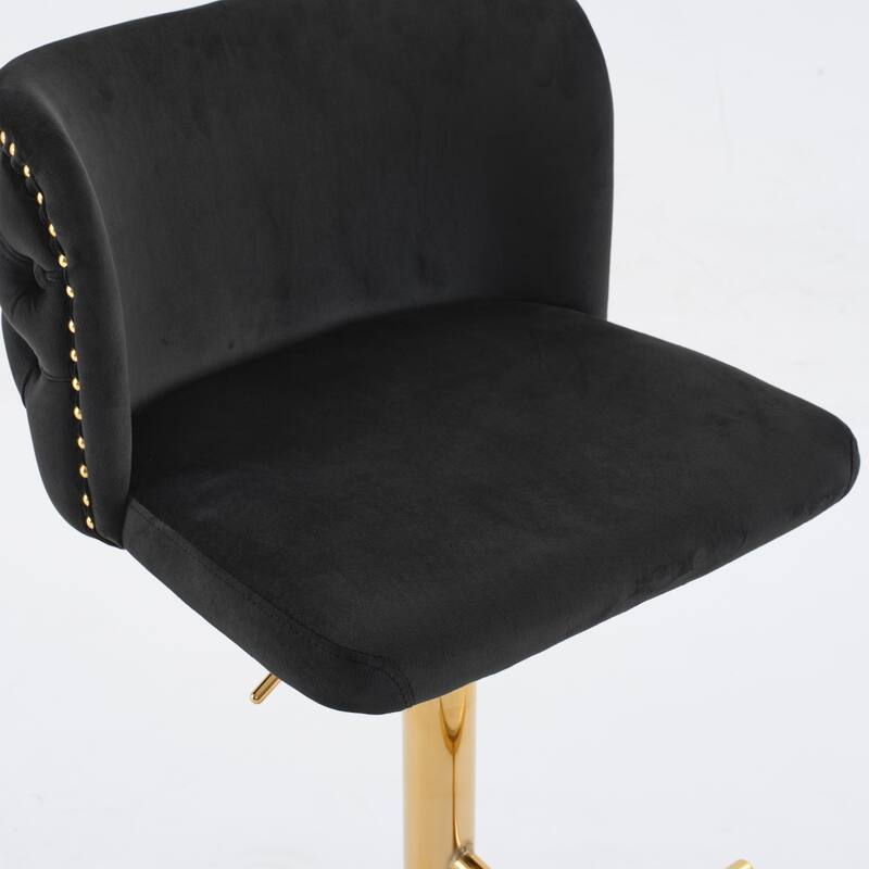 Swivel Barstools Adjusatble Seat Height With Gold-plating Base, Upholstered Bar Stools with the whole Back Tufted, Set of 2