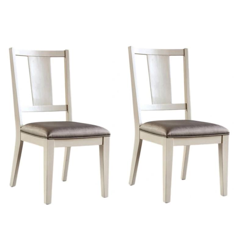 Witzy Side Dining Chair Set of 2, Faceted Panel Back, White Wood, Gray