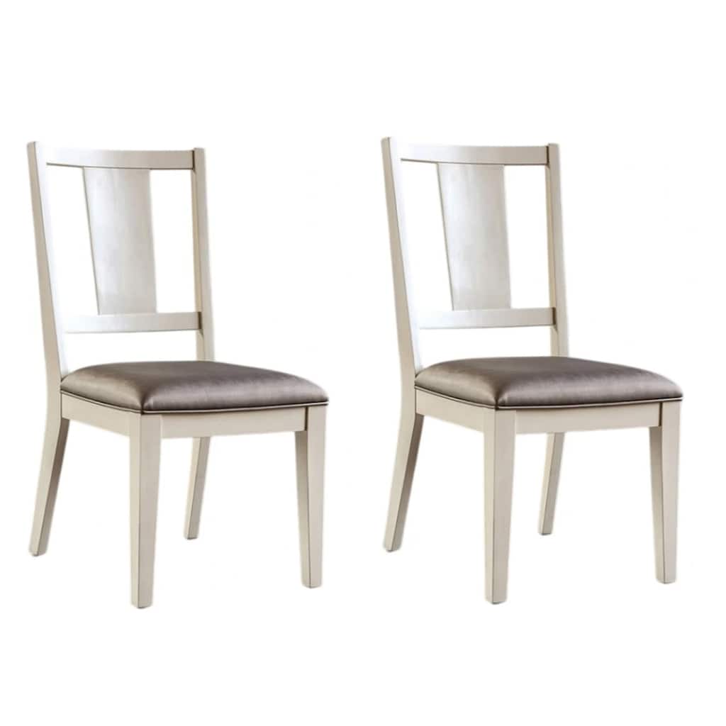 Witzy Side Dining Chair Set of 2, Faceted Panel Back, White Wood, Gray