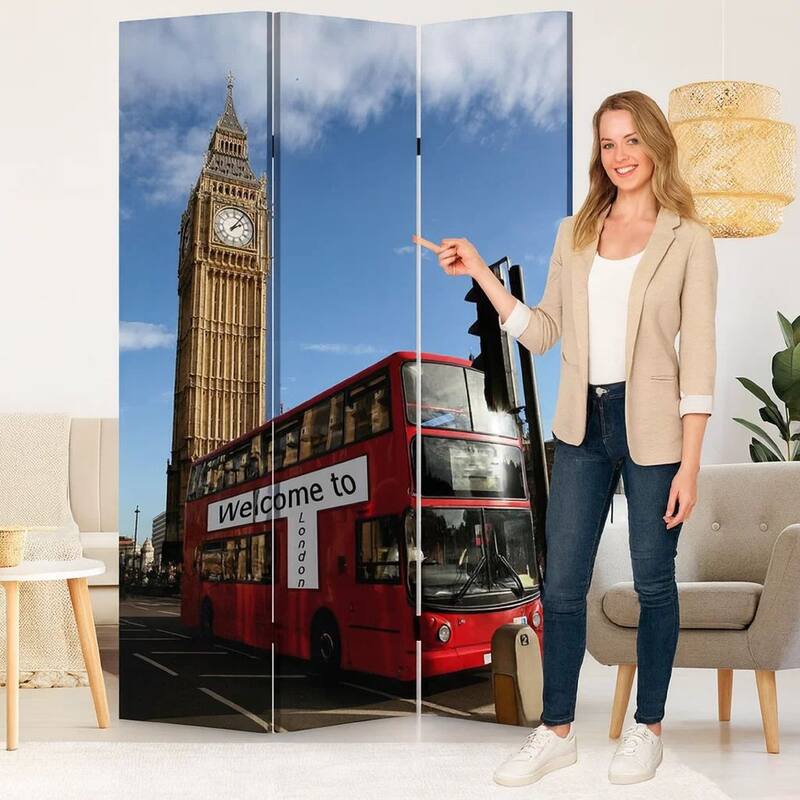 Brar 71 Inch 3 Panel Canvas Screen, Big Ben, London Cityscape, Red, Brown
