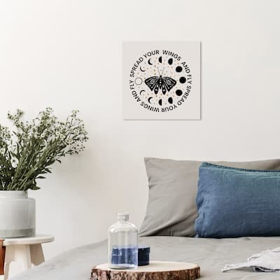 Wynwood Studio Canvas Typography and Quotes Spread Your Wings Black and Metallic Gold Bohemian & Eclectic Wall Art Canvas Print