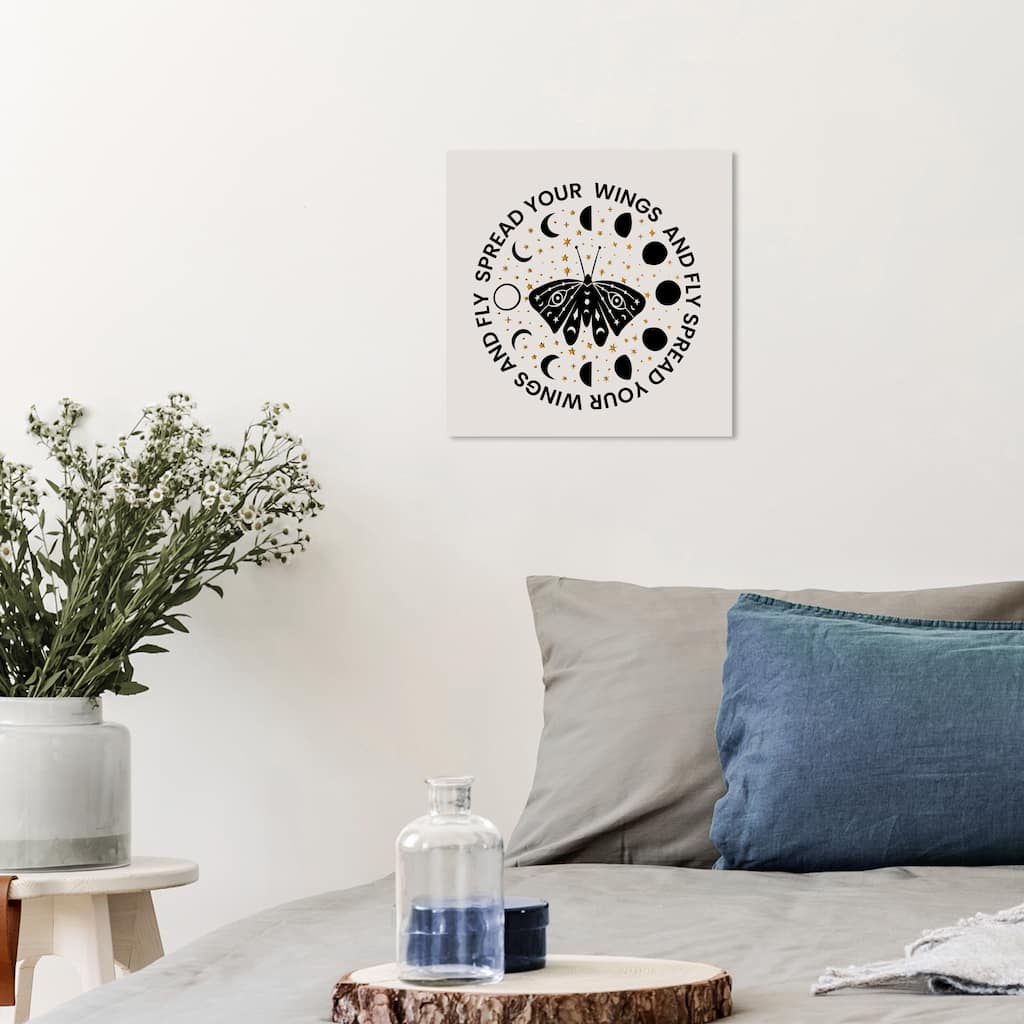 Wynwood Studio Canvas Typography and Quotes Spread Your Wings Black and Metallic Gold Bohemian & Eclectic Wall Art Canvas Print