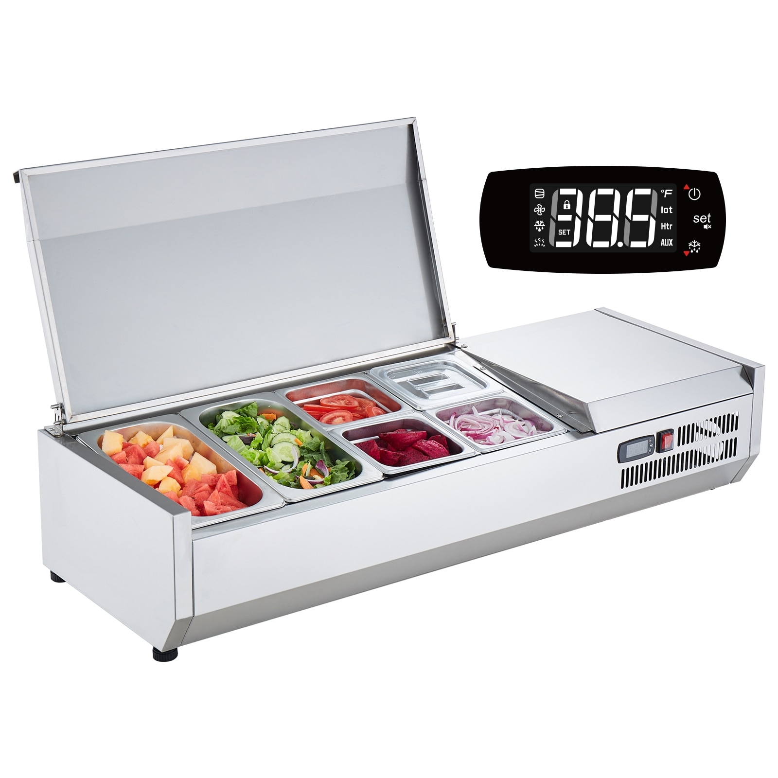 VEVOR Refrigerated Condiment Prep Station, Countertop Refrigerated Condiment Station, with Pans