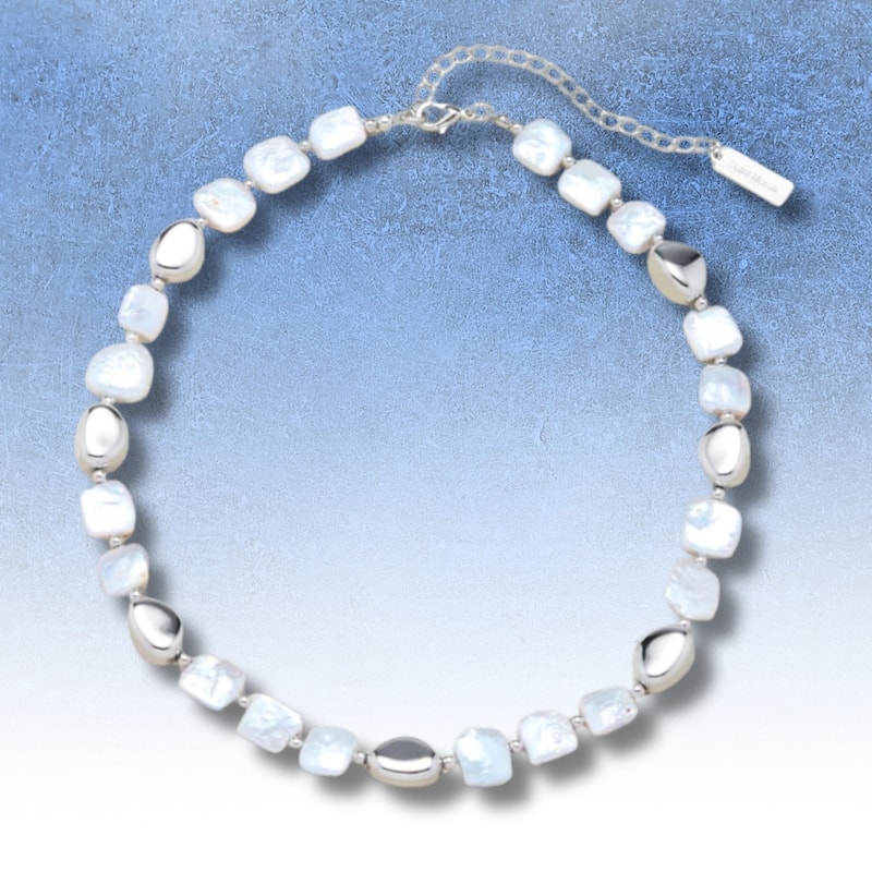 Bliss Diamond Pina Square Pearl Silver Necklace