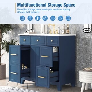 Navy Bathroom Vanity with Sink Combo Set Pull-out Side Stroage Cabinet ...