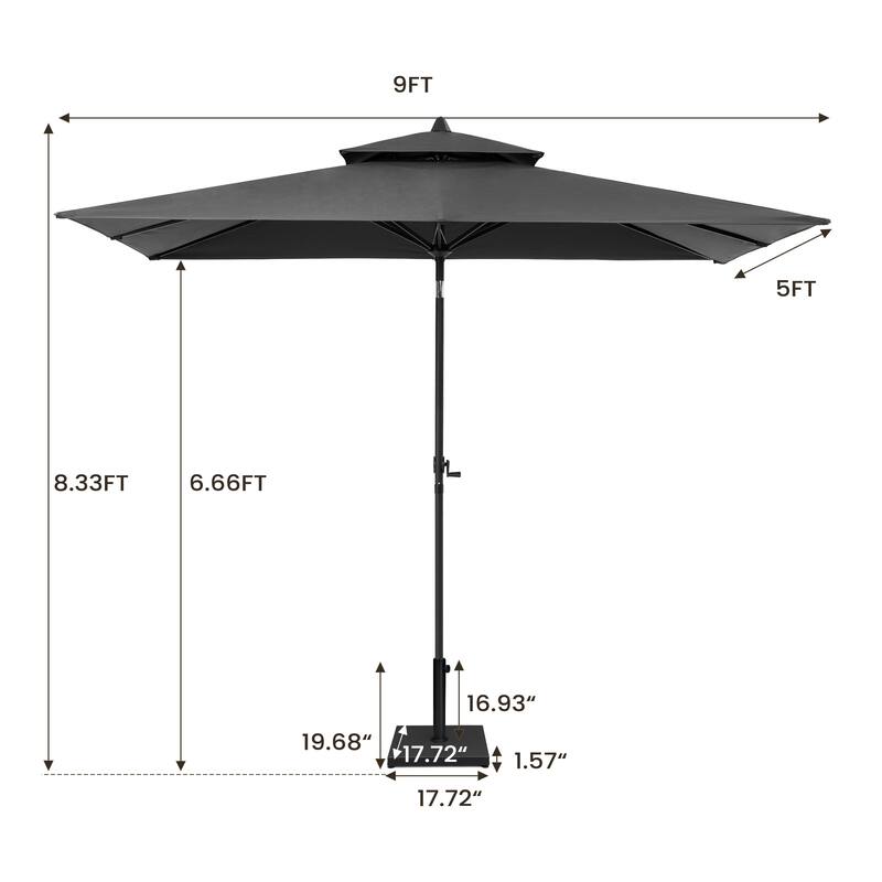Pellebant 9 x 5 Ft Outdoor Double Top Market Umbrella