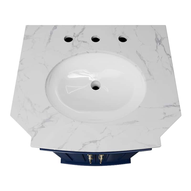 Elegant 24-Inch European Bathroom Vanity with Gold Accents and Marble-Style Sink