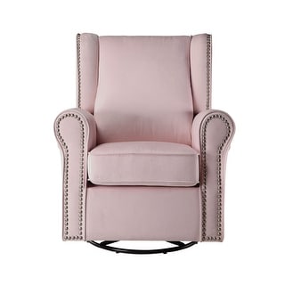 Pink Swivel Chair with Rolled Arms - Plush Comfort and Nailhead Detailing