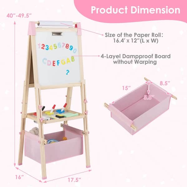 dimension image slide 1 of 2, Costway 3-in-1 Kids Art Easel Double-Sided Wooden Adjustable Magnetic - See Details