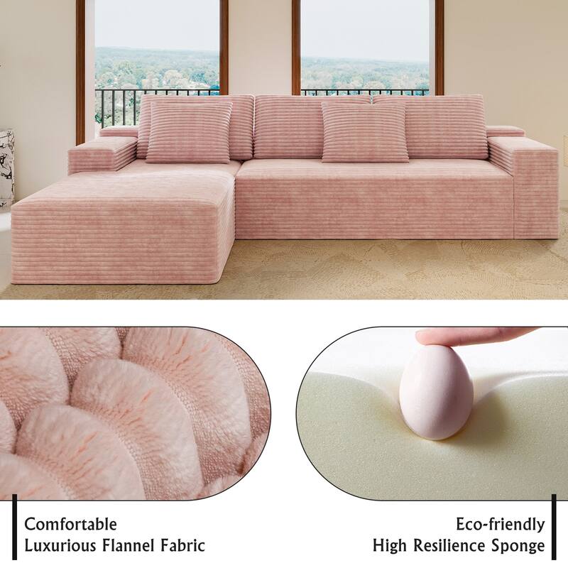 104" Sectional Couch with L-Shape Chaise, Modern Upholstered Couches with Deep Seat, Corduroy Sponge Compressed Sofa