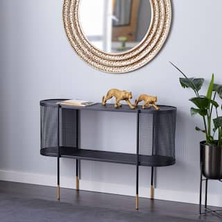 Black Metal Mesh Side Panel 1 Shelf Console Table with Open Center Storage