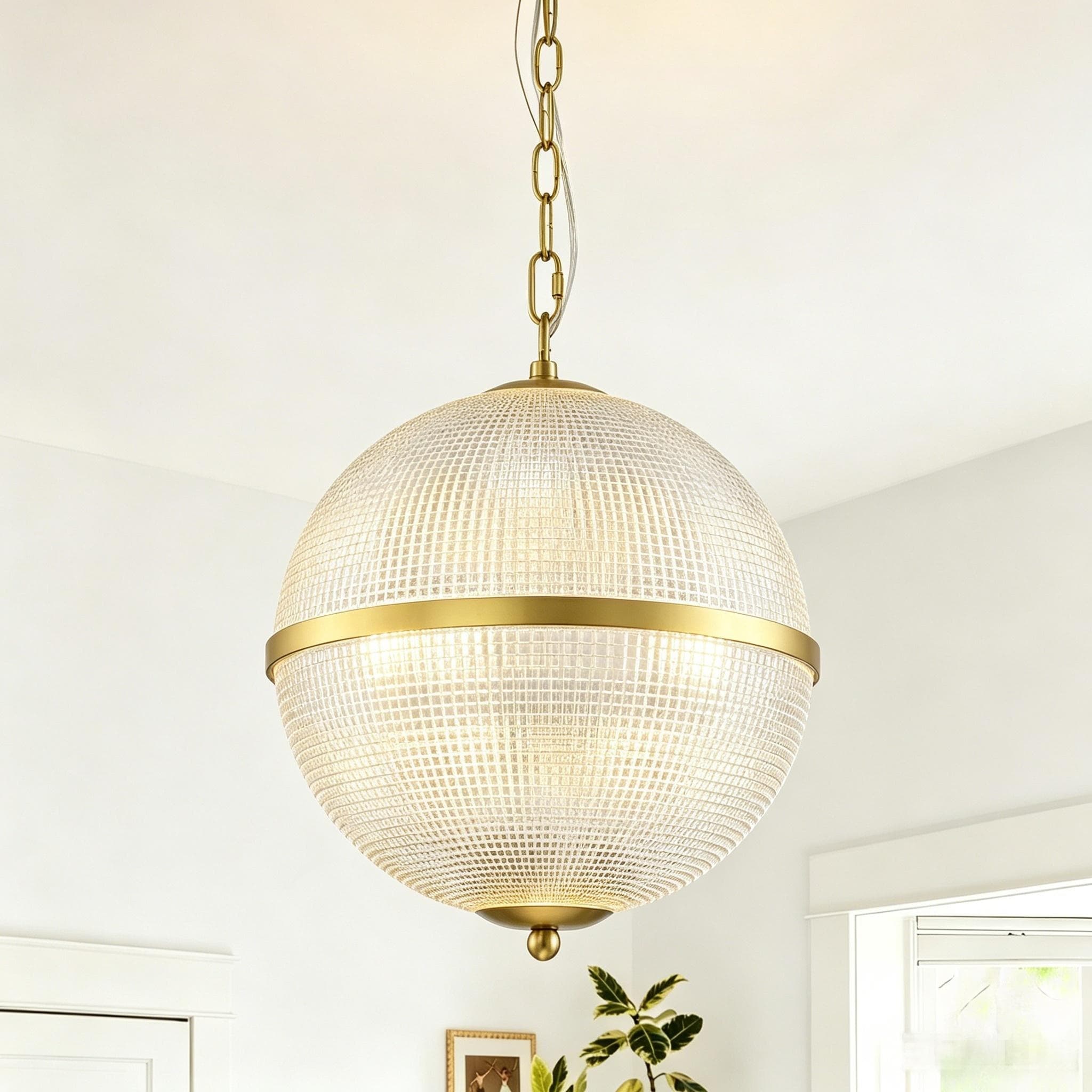 3-Light Mid-Century Modern Gold Textured Glass Globe Bubble Chandelier for Dining Room - 11.8 in. W x 13.39 in. H